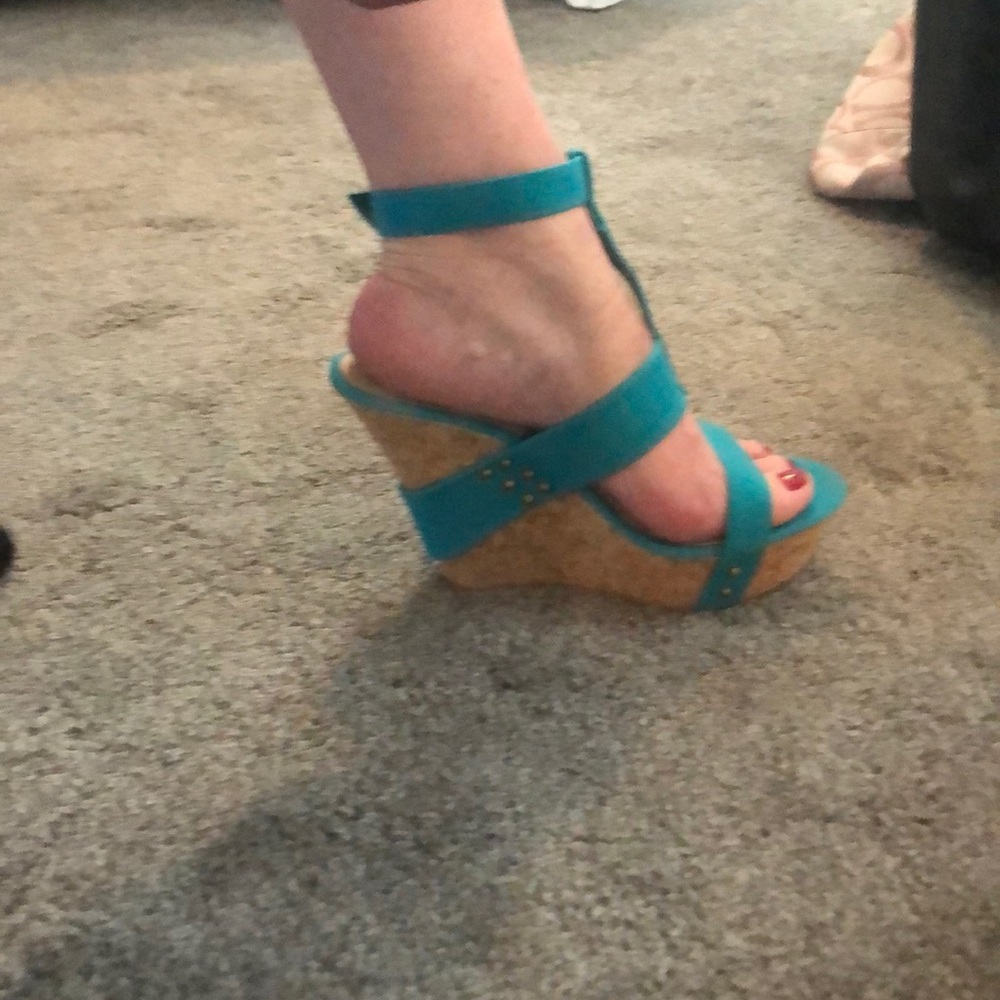 Teal Wedge Sandals